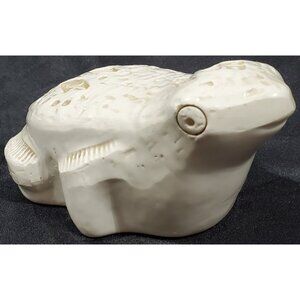 Flavia FROG Figure glazed off white ceramic pottery figurine Montelupo Italy 6"L